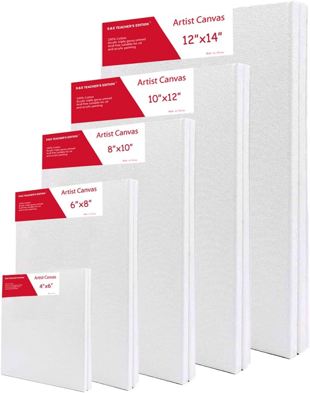 10 Pcs Stretched Canvases with Multi Size Pack, 4x6, 6x8, 8x10, 10x12, 12x14, for Painting, Acrylic Pouring, Oil Paint & Watercolor Art Media